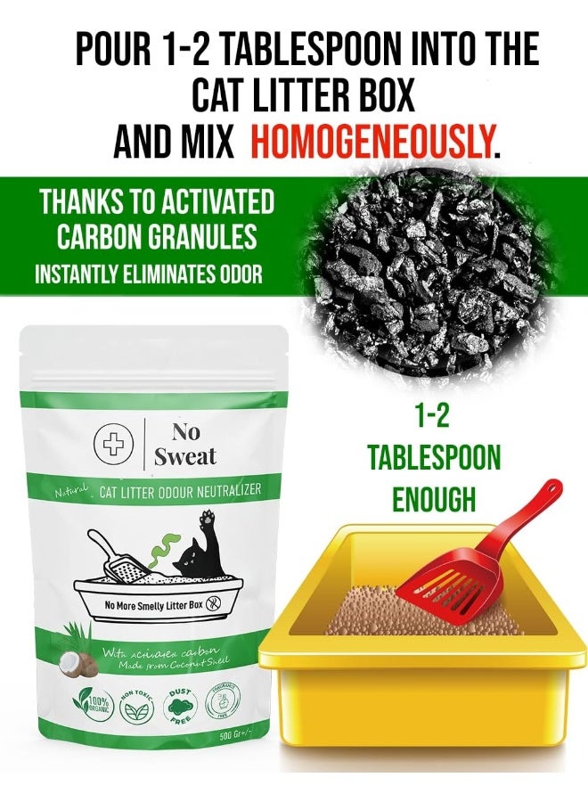 No Sweat Activated Carbon Cat Litter Odour Neutralizer - Made Of Coconut Shell - All Natural - No Chemical, Toxic Ingredients - Unscented - Planet Friendly - Economy Pack - 500 Gr - Image 2